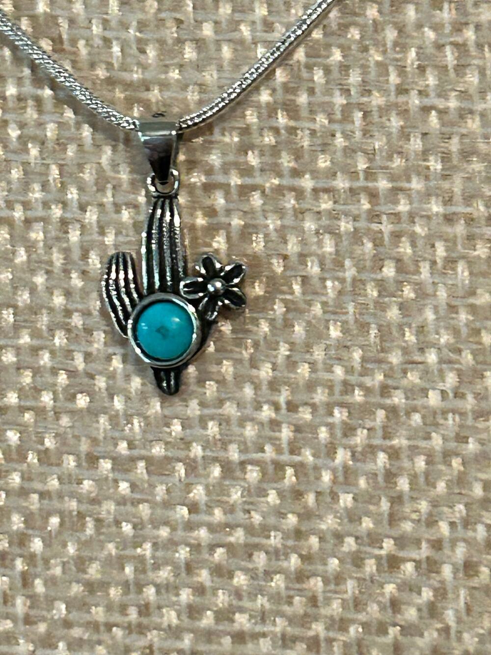 925 Sterling Silver Cactus Pendant Necklace 16" New Southwest Native Style48